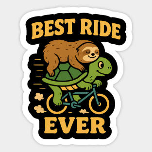 Best Ride Ever | Cute Sloth and Turtle Bicycle Adventure Funny Cartoon Sticker